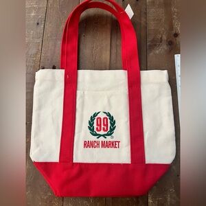 NWT 99 Ranch Market RED Mini Tote Canvas Logo Embroidery Front Pocket